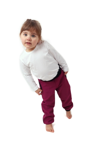 Softshell trousers for kids with high belly belt, fuchsia