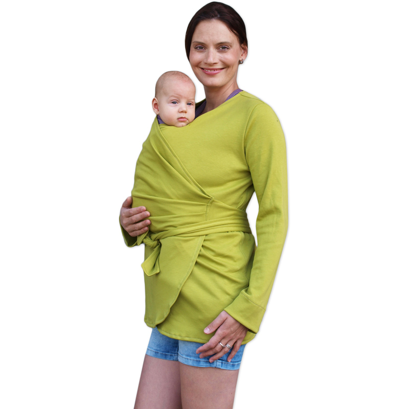 Biobavlnený zavinovací kabátik na nosenie detí a pre tehotné Blanka, limetkový