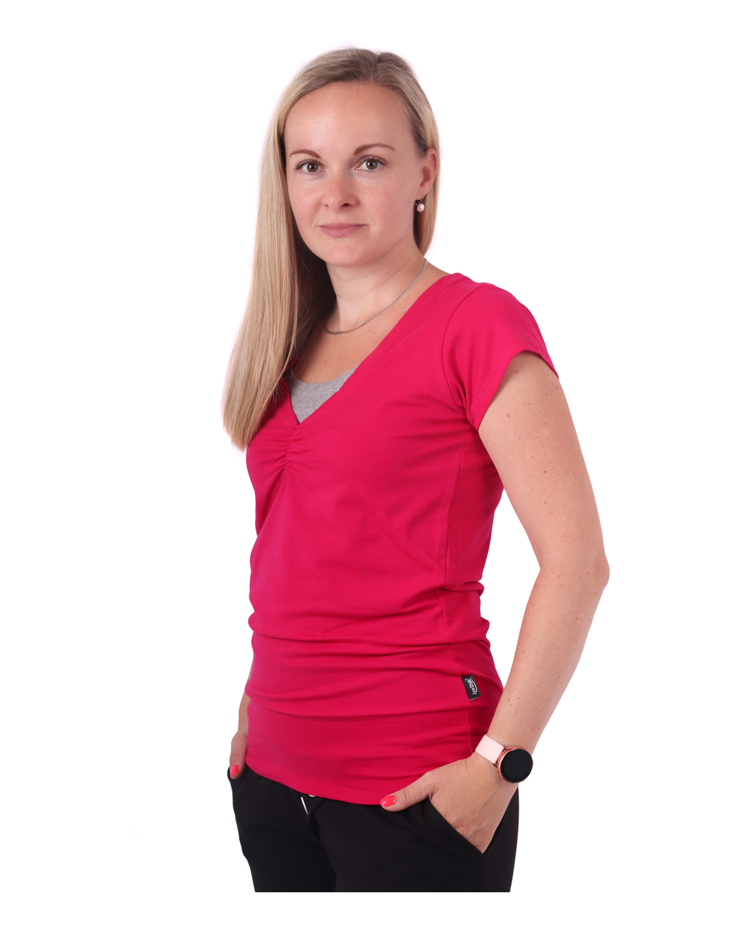 Kojící tričko LEA, krátký rukáv, sytě růžové